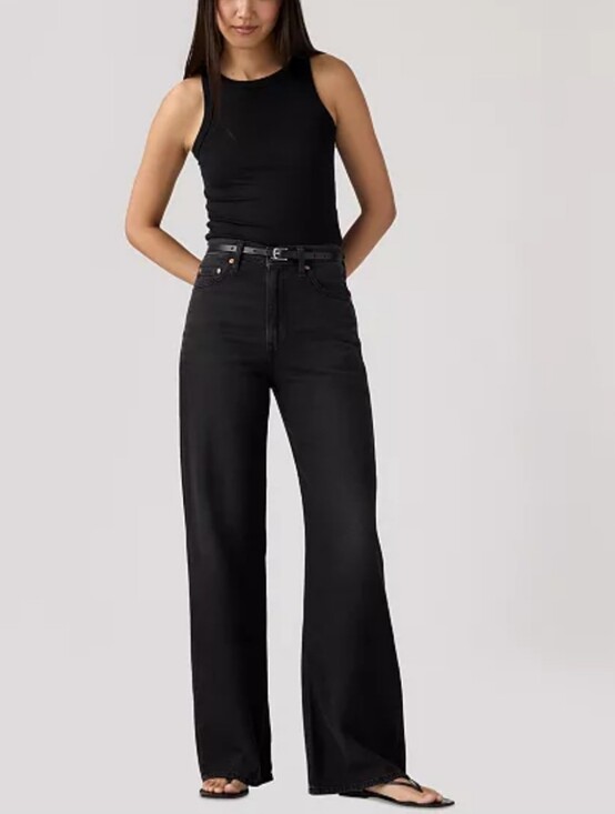 Levi's Denim - Levi's Washed Ribcage Wide Leg Jeans in Black